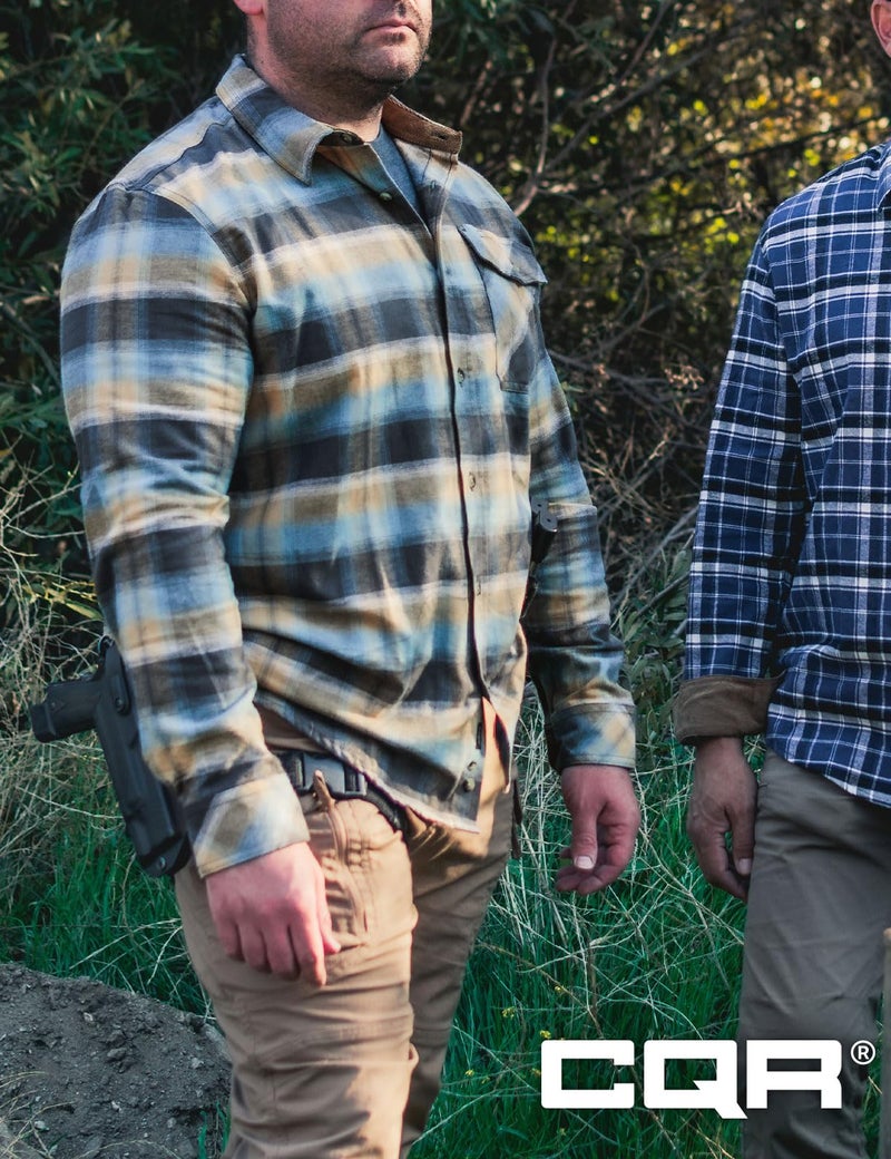 CQR Men's 100% All Cotton Button Down Flannel Shirts, Long Sleeve Brushed Warm Soft Casual Outdoor Plaid Shirt, Plaid Ocean Sand, Large - Image 5